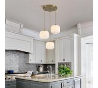 MEVZHH Lampadari, Illuminazia Soffittopadario in Vetro Bianco Latte Cucina Isola Sospensiluce Mezzo Secolo Oro Sospensilampada Moderna Stile Nordico Luci Sfera Fissaggio Vetro a Costelle Luce a Soffit