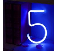 MEVZHH Lampade da Parete,Led Diy Neon Light 0-9 Illuminare i Numeri 26 Alfabetopada Al Neon Batteria/Usb Alimentato,Pada Decorazida Parete, Numero/Lettera Illuminato Segno Luci Al Neon/Blu/5