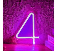 MEVZHH Lampade da Parete,Led Diy Neon Light 0-9 Illuminare i Numeri 26 Alfabetopada Al Neon Batteria/Usb Alimentato,Pada Decorazida Parete, Numero/Lettera Illuminato Segno Luci Al Neon/Violetta/4