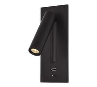 MEVZHH Modern Usb Wall Sconce con Rotazione Regolabile, Led Bedside Readilight, Usb Chargiports, Switch Control, Finitura Nera Ideale per Camera da Letto/Usb/Nero