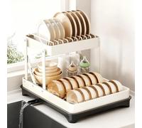 MEVZHH Portapiatti, Portapiatti in Acciaio Inossidabile a 2/3 Livelli con Scarico Tavola da Taglio Pieghevole Rack Cucina Lavabo Organizzatore Countertopr Oversink/Bianco Telaio Nudo/11 * 16 * 11 Poll