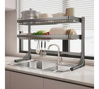 MEVZHH Rackr Piatti, Escurridor De Platos Para Fregadero Rackr Stoccaggio Piatti Multifunzirisparmiatore Di Spazio Rackr Drenaggio Piatti Laterali Espandibili/Grigio/Telaio Nudo a Doppio Strato