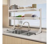 MEVZHH Rackr Piatti, Escurridor De Platos Para Fregadero Rackr Stoccaggio Piatti Multifunzirisparmiatore Di Spazio Rackr Drenaggio Piatti Laterali Espandibili/Bianco/Telaio Nudo a Doppio Strato