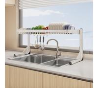 MEVZHH Rackr Piatti, Escurridor De Platos Para Fregadero Rackr Stoccaggio Piatti Multifunzirisparmiatore Di Spazio Rackr Drenaggio Piatti Laterali Espandibili/Bianco/Telaio Nudo a Strato Sino