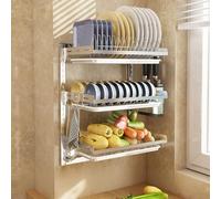 MEVZHH Rackr Piatti, Rackr Piatti in Acciaio Inossidabile 304 Montato a Parete Rackr Piatti in Cucina Regolabile in Altezza Risparmio Di Spazio con Rack da Taglio/Tre Strati Di Colori Primari/Di B