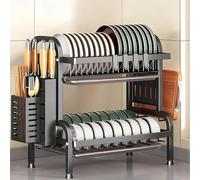 MEVZHH Racks Piatti, 2-3Tier Completo Drenatore Piatti in Acciaio Inossidabile Sopra il Lavandino Piatti Asciugatrice Multifunzionale Metcounter Scaffale Risparmio Di Spazior Piastre Ciotola/Nero Tela