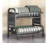 MEVZHH Racks Piatti, 2-3Tier Completo Drenatore Piatti in Acciaio Inossidabile Sopra il Lavandino Piatti Asciugatrice Multifunzionale Metcounter Scaffale Risparmio Di Spazior Piastre Ciotola/Nero Tela