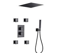 MEVZHH Rubinetti, Doccia Termostatico con Corpo Getti Rubinetto Doccia con Spruzzatore Portatile e Pioggia Quadrata Testa Doccia Set Doccia Combo Nascosto Vasca e Doccia Trim Kit, Nero/Tipo B/12 Polli