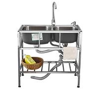 MEVZHH Rubinetti, Lavandino Cucina Doppia Ciotola in Acciaio Inossidabile Commerciale con Rubinetto -Ità Industrialer Ristoraziristorante, Lavanderia, Garage - Uso All'Aperto All'Interno/Tipo a/80 * 4