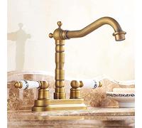 MEVZHH Rubinetti, Rubinetti ad Acqua, Rubinetto a Rotazia 360 ° Continentale Antico Bacino a Doppio Foro Rubinetto Caldo Edo Tutto il Rubinetto in Bronzo Doppio Maniglia Lavare Le Mani Lavabo