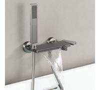MEVZHH Rubinetti, Rubinetti da Bagno Cascata con Doccia Grigio Montato a Parete 2Lità Rubinetto Miscelatore Doccia con Doppia Presa, Grigio