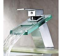 MEVZHH Rubinetti, Rubinetto da Bagno Lucidor la Cascata Vasca Lavabo Rubinetto Deck Mount Mixer Rubinetto con Rubinetto da Bagno in Vetro Rubinettor il Lavabo Rubinetto Caldo Edo Maniglia Singola Pres