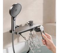 MEVZHH Rubinetti,Rubinetto Miscelatore Doccia da Bagno Montato a Parete a Cascata 2 Fori Rubinetti da Bagno a Cascata con Doppia Presa,Bianco/Grigio