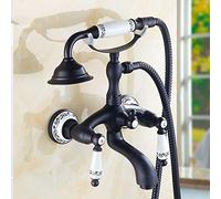 MEVZHH Rubinetti Vasca da Bagno Nera, Rubinetto da Bagno in Ottmiscelatore D'Acqua Calda Eda Rubinetto da Bagno Montato a Parete con Set Doccia a Mano