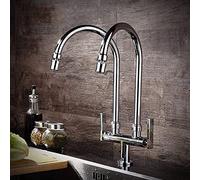MEVZHH Rubinetto Lavabo, Rubinetto Lavandino, Rubinetto Bagno, Corpo in Rame Cromato Doppio Tubo Doppio Testa Singolodoo in Due Rubinetto Fuori, Bocca Rotativa a 360 ° / Bocca Rotativa a 360 ° / U-Sd