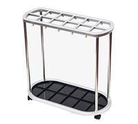 MEVZHH Umbrella Stands, Umbrella Stand Leggeror la Lobby Dell'Hotel, Store Entrance Decor - Argento Grandi Umbrella Racks con Ganci, Vassoio a Goccia e Ruote - Supporti ad Alta Capacità/12 Fori 56X28X