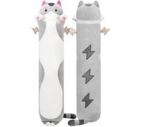 Mewaii Carino Gatto in Peluche Cuscino lungo Cuscino Animale Bambola Giocattoli Kawaii Soffici Comfort Cuscino in Peluche per Regalo per Bambini dai 3 anni in su, 70 cm, Gatto Grigio)