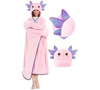 Mewaii Coperta Indossabile con Maniche Axolotl Violetta Animale Plaid Pile TV Coperta Divano Invernale Morbida Pigiama Regalo per Donna Ragazza 130x158cm