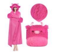 Mewaii Coperta portatile con cappuccio e maniche, coperta con guanti, morbida flanella, per uomo e donna, ideale per la casa, i viaggi e gli amanti degli animali, Rosa acceso, 130x158 CM
