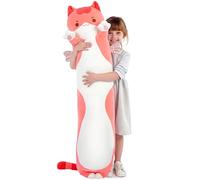 Mewaii Peluche a forma di gatto lungo, 5 misure, 120% imbottitura extra per bambini, cuscino per il corpo dei bambini, peluche Kawaii carino rosa a forma di gatto, grande cuscino lungo per il corpo