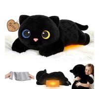Mewaii Peluche Gatto Nero Riscaldabile e Ponderato da 23 Pollici con Cuscinetto Rimovibile - Peluche Morbido da Abbraccio per Bambini e Adulti, Regalo Soffice e Caldo per Tutte le Stagioni