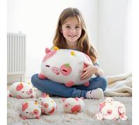 Mewaii Peluche Mucca con Occhi di Fragola Cuscino Morbido Giocattolo Kawaii (Uno 40CM + Quattro 10CM) Regalo di Compleanno Natale per Ragazze e Ragazzi