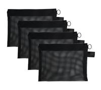 Mewflew, 4 pezzi, borsa per trucco, borsa per il trucco, borsa per il trucco, borsa per la spesa con cerniera trasparente, Nero , Trousse in rete trasparente
