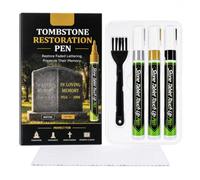 MEWFYI Set pennarelli ritocco per lapidi 3 pezzi oro nero argento con spazzolina e panno, penna impermeabile per ripristinare iscrizioni su marmo, granito e pietre tombali