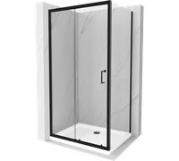 Mexen Apia cabina doccia scorrevole 140 x 80 cm, trasparente, nera + piatto doccia Flat, bianco- 840-140-080-70-00-4010B 14822 5907709152960