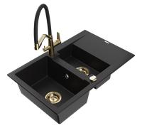 Mexen Gaspar lavello composito ad 1,5 vasca con sgocciolatoio e rubinetto da cucina Duo, nero - 6507-77-671701-57-G 22735 5905315100771
