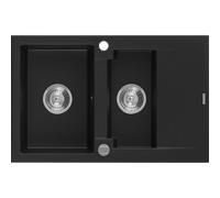 Mexen Gaspar lavello in granito 1,5 vasche con scolapiatti 737 x 475 mm, nero, sifone cromato - 6507731505-77 3585 5907709194229