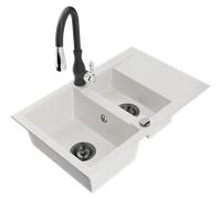 Mexen Gaspar lavello in granito 1,5 vasche con scolapiatti e miscelatore da cucina Savita, bianco - 6507-20-672601-70 17438 5905315034205