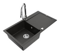 Mexen Leo lavello in granito 1 vasca con scolapiatti e rubinetto da cucina Elia, nero/oro metallizzato - 6501-75-670101-00 19471 5905315027306
