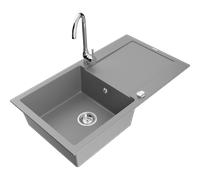 Mexen Leo lavello in granito 1-vasca con sgocciolatoio e rubinetto da cucina Telma, grigio - 6501-71-670200-00 6136 5907709188990