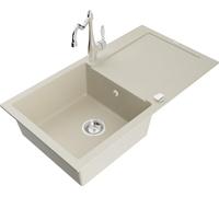 Mexen Leo - Lavello in granito a 1 camera con scolapiatti e rubinetto da cucina Carla, beige