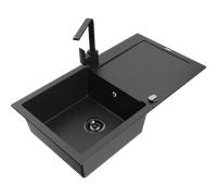Mexen Leo lavello in granito a 1 vasca con scolapiatti e miscelatore cucina Rita, nero/oro metallizzato - 6501-75-670300-70-B 16636 5905315017109