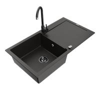 Mexen Leo lavello in granito a 1 vasca con scolapiatti e rubinetto cucina Telma, nero/oro metallizzato - 6501-75-670200-70-B 17778 5905315013835