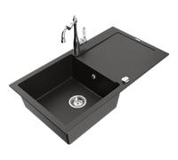Mexen Leo lavello in granito a 1 vasca con scolapiatti e rubinetto da cucina Carla, nero/oro metallico - 6501-75-670700-00 16461 5905315037558
