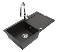 Mexen Leo lavello in granito a 1 vasca con scolapiatti e rubinetto da cucina Savita, nero/oro metallico - 6501-75-672601-00 16521 5905315032430
