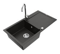Mexen Leo lavello in granito a 1 vasca con sgocciolatoio e rubinetto da cucina Telma, nero/oro metallizzato - 6501-75-670200-00 17776 5905315013811