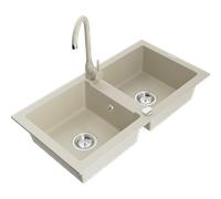 Mexen Mario lavello da cucina in granito a 2 vasche con rubinetto Telma, beige - 6504-69-670200-69 6180 5907709189430