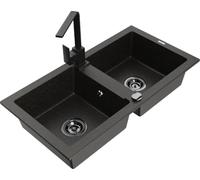 Mexen Mario - Lavello in granito a 2 camere con rubinetto da cucina Rita, nero/oro metallizzato