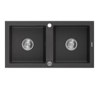 Mexen Mario lavello in granito a 2 vasche 820 x 436 mm, nero maculato, sifone cromato - 6504822000-76 3571 5907709193970