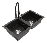 Mexen Mario lavello in granito a 2 vasche con rubinetto da cucina Aster, nero/oro metallico - 6504-75-73450-07 18971 5905315044020