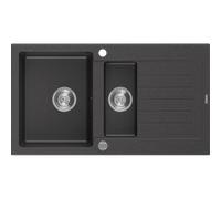 Mexen Matias lavello in granito 1,5 vasche con scolapiatti 900 x 505 mm, nero maculato, sifone cromato - 6502901505-76 3551 5907709193819