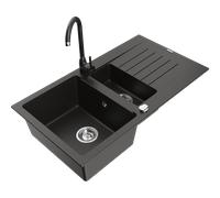 Mexen Matias lavello in granito a 1,5 vasche con scola e miscelatore cucina Telma, nero/oro - 6502-75-670200-70 6156 5907709189195