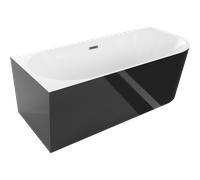 Mexen Mia vasca da bagno freestanding angolare sinistra 150 x 75 cm, bianca/nera, troppopieno grigio canna di fucile spazzolato 46234 5905315382474