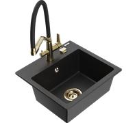 Mexen Milo lavello composito da cucina 1-vasca con miscelatore Duo, nero/argento metallizzato - 6505-73-671701-57-G 22646 5905315049353