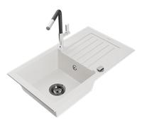 Mexen Pablo lavello in granito a 1 vasca con scolapiatti e miscelatore da cucina Flora, bianco - 6510-20-670401-07-B 20714 5905315059499