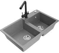 Mexen Tomas - Lavello in granito a 2 camere con rubinetto da cucina Duero, grigio